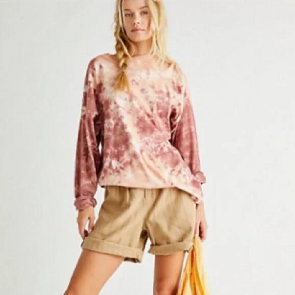 FREE PEOPLE We The Free Be Free Long Sleeve Tie Dye Tee in Cabernet Combo